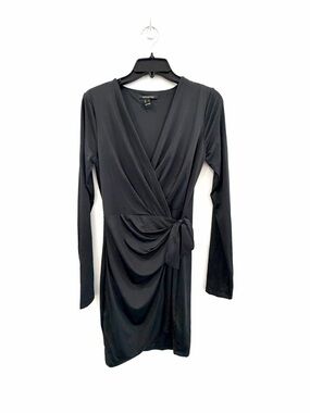 Revamped Black Long-Sleeve Wrap Dress with Side Knot